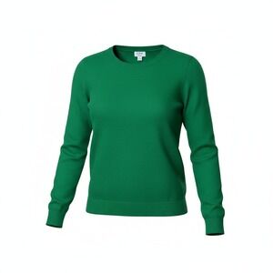 J.Crew Women Sweater L Kelly Green Teddie Crewneck Cotton Preppy Classic Office